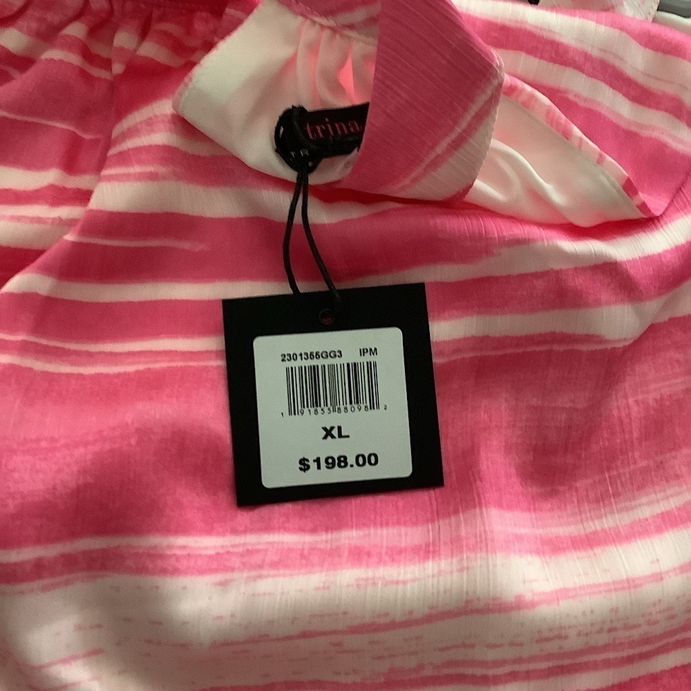 Trina Turk Zuri Pink Striped Ruffle Hem Halter Mini Dress Size XL New - Picture 5 of 6